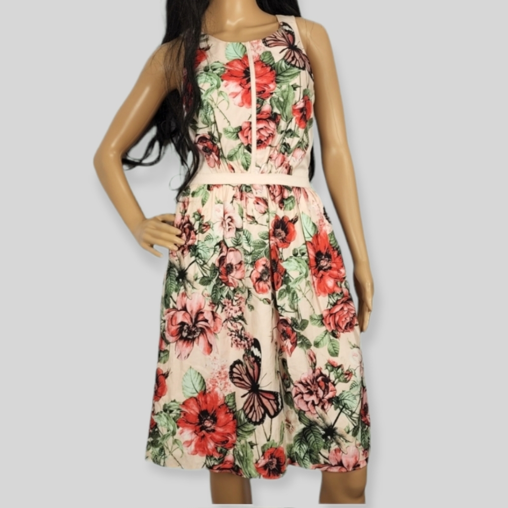Adrianna Papell Floral Powder Pink Cotton Dress SZ 6 S